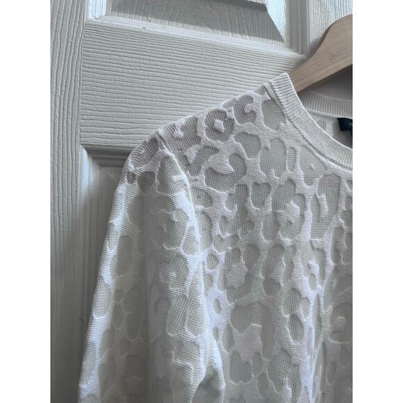 Theory White Cotton Blend Semi Sheer Textured Crew Neck Sweater Petite Size - Picture 5 of 11